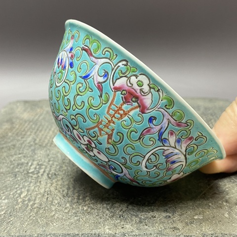 古玩陶瓷福壽紋粉彩碗真品鑒賞圖