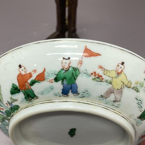古玩陶瓷三娘教子圖五彩盤真品鑒賞圖