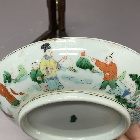 古玩陶瓷三娘教子圖五彩盤真品鑒賞圖