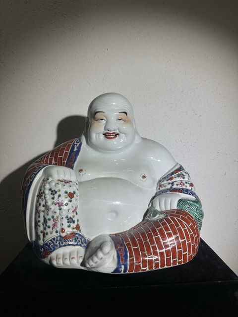 古玩陶瓷粉彩彌勒佛塑像真品鑒賞圖