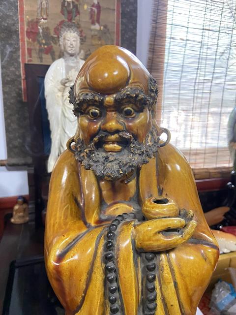 古玩陶瓷黃釉達摩真品鑒賞圖