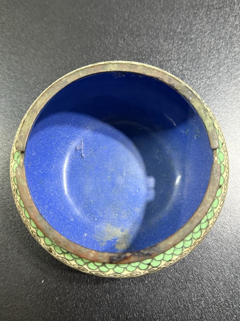古玩銅器景泰藍煙缸真品鑒賞圖