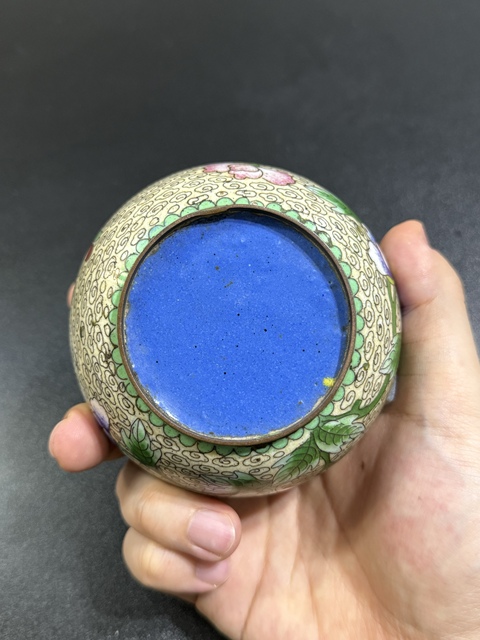 古玩銅器景泰藍煙缸真品鑒賞圖