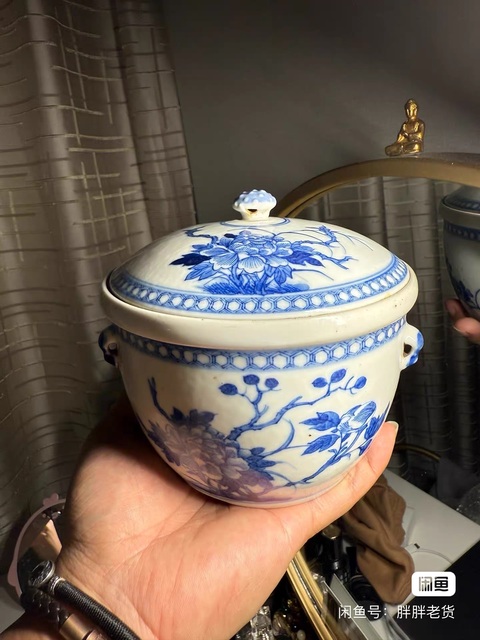 古玩陶瓷青花花卉紋溫鍋真品鑒賞圖