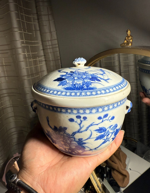 古玩陶瓷青花花卉紋溫鍋真品鑒賞圖