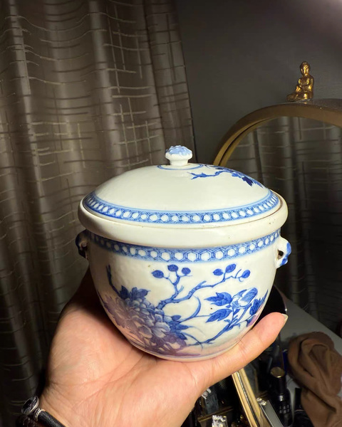 古玩陶瓷青花花卉紋溫鍋真品鑒賞圖