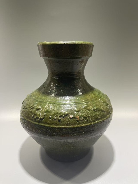 古玩陶瓷漢·綠釉跑獸瓶真品鑒賞圖