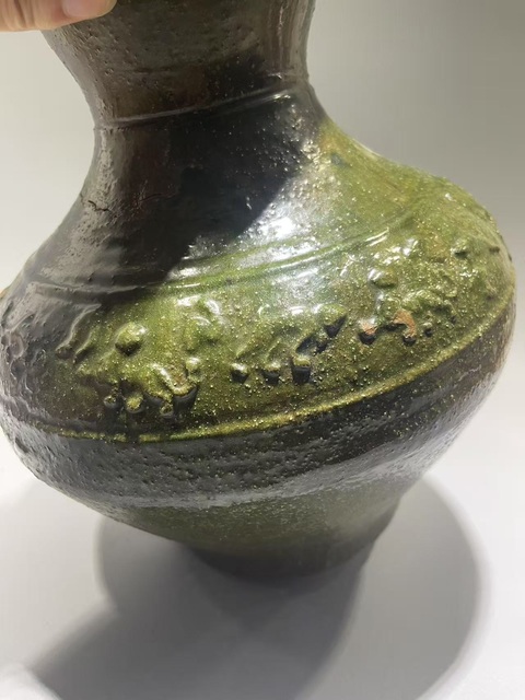 古玩陶瓷漢·綠釉跑獸瓶真品鑒賞圖