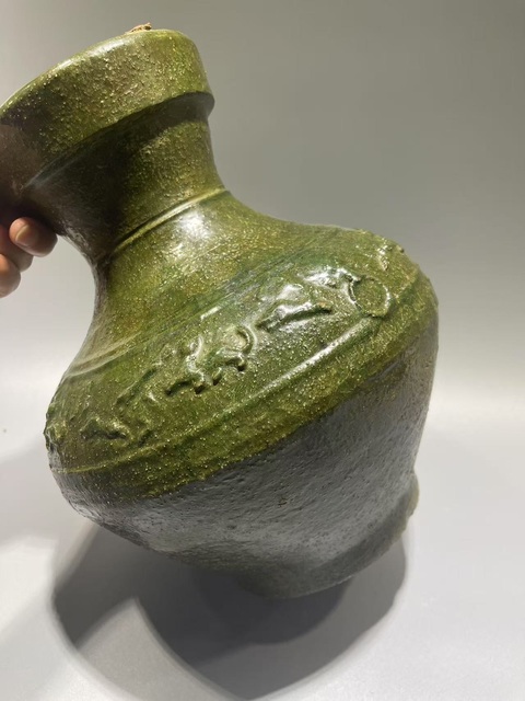古玩陶瓷漢·綠釉跑獸瓶真品鑒賞圖