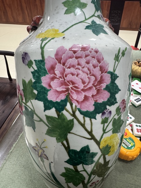 古玩陶瓷花卉紋雙鋪首撇口瓶真品鑒賞圖