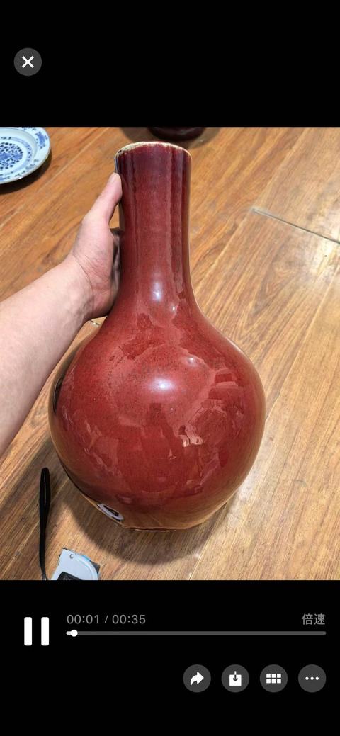 古玩陶瓷郎紅釉天球瓶真品鑒賞圖