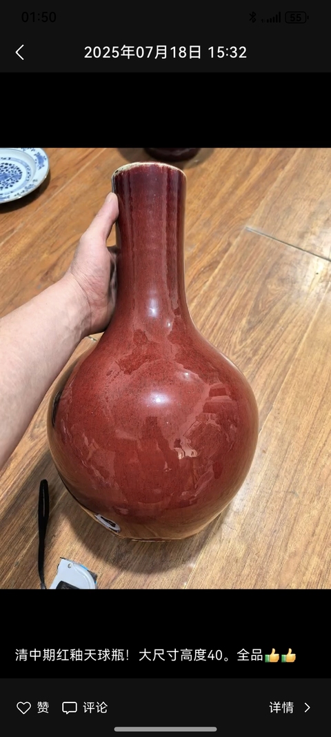古玩陶瓷郎紅釉天球瓶真品鑒賞圖