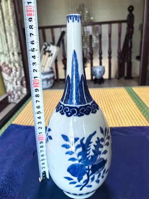 古玩陶瓷福壽三多青花錐把瓶真品鑒賞圖