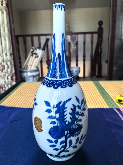 古玩陶瓷福壽三多青花錐把瓶真品鑒賞圖