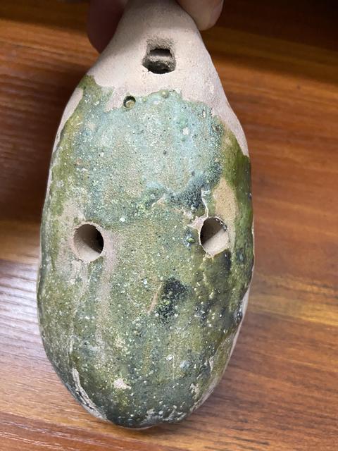 古玩陶瓷綠釉陶塤真品鑒賞圖