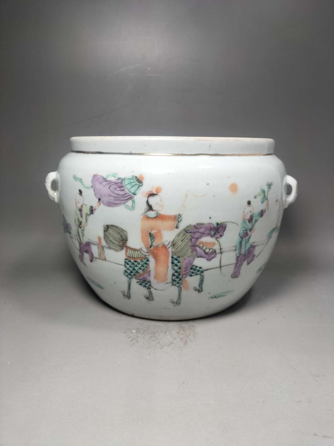 古玩陶瓷粉彩四系粥罐真品鑒賞圖