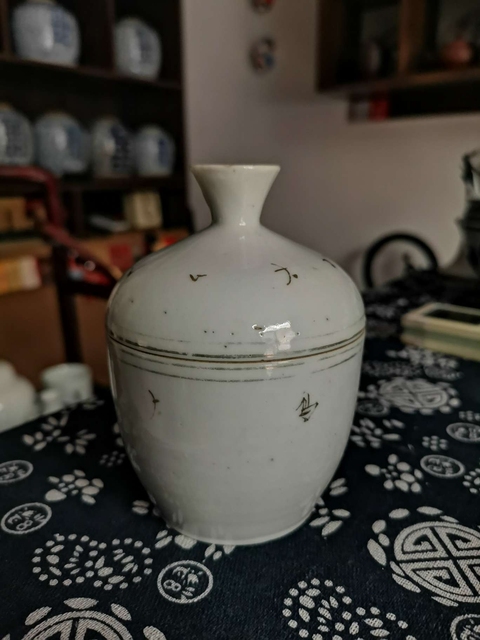 古玩陶瓷民國金彩松鶴延年蓋缸真品鑒賞圖