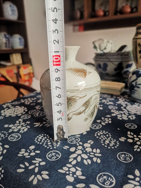 古玩陶瓷民國金彩松鶴延年蓋缸真品鑒賞圖
