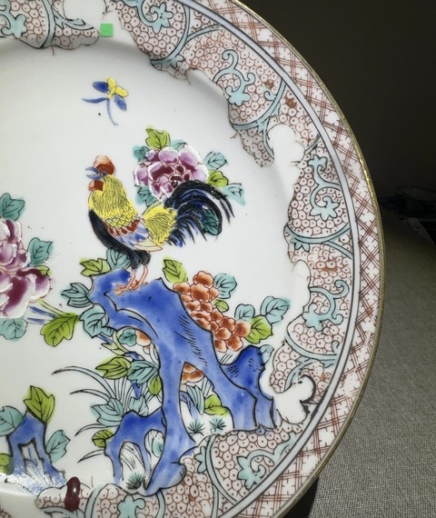 古玩陶瓷富貴大吉圖粉彩盤真品鑒賞圖