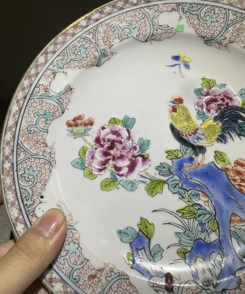 古玩陶瓷富貴大吉圖粉彩盤真品鑒賞圖
