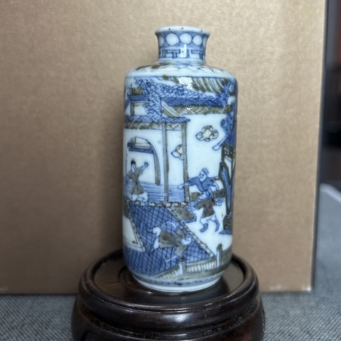 古玩陶瓷青花釉里紅人物故事紋鼻煙壺真品鑒賞圖