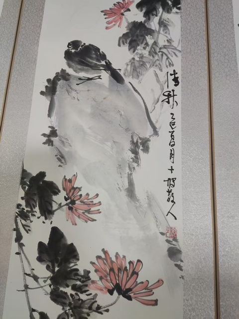 古玩字畫精工裝裱河南名家謝英慧 花鳥四屏拍賣，當前價格688元