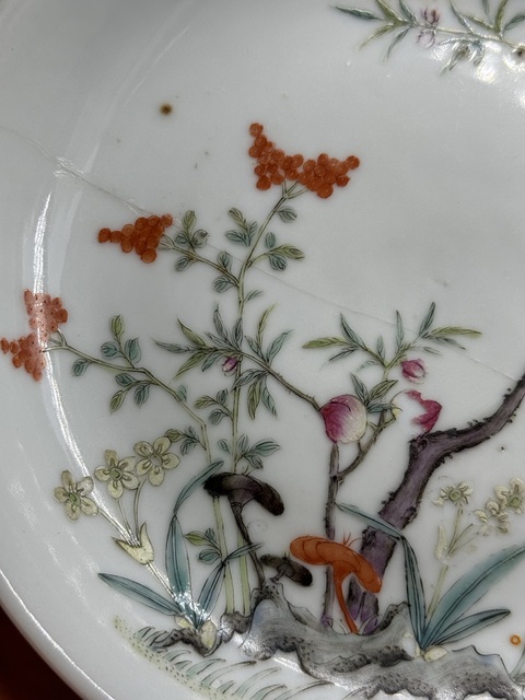 古玩陶瓷靈仙祝壽圖粉彩盤真品鑒賞圖