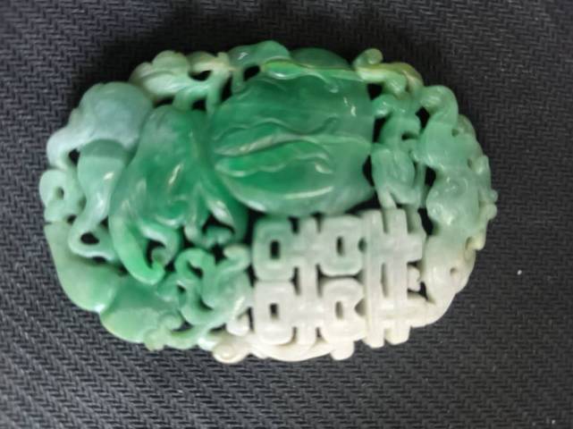 古玩玉器翡翠雕“福壽雙喜佩”真品鑒賞圖