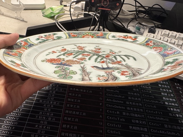 古玩陶瓷五彩花鳥紋盤真品鑒賞圖