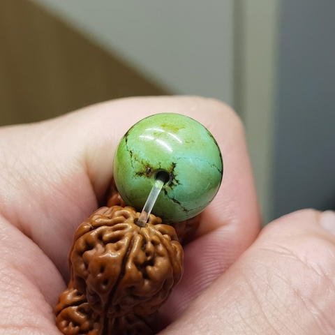 古玩玉器天然綠松石珠子真品鑒賞圖