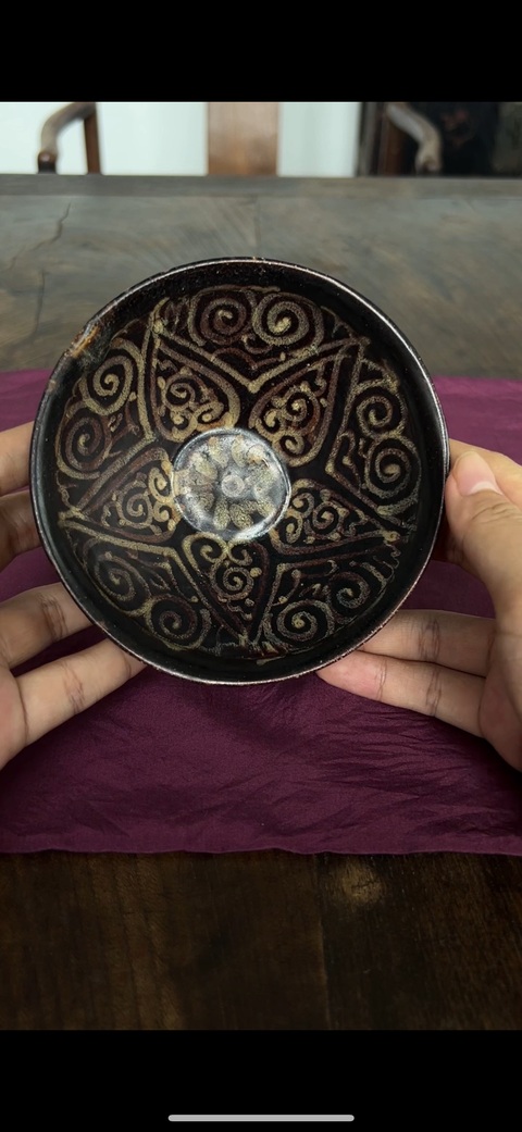 古玩陶瓷吉州窯彩繪花卉紋茶盞，注意品相真品鑒賞圖