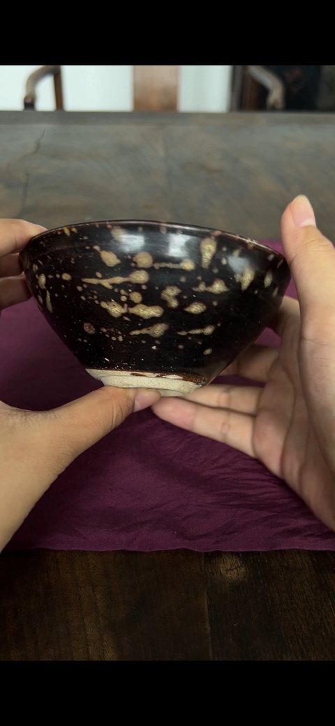 古玩陶瓷吉州窯彩繪花卉紋茶盞，注意品相真品鑒賞圖