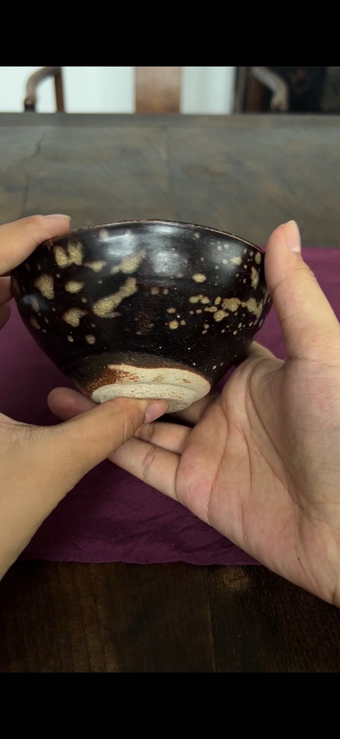 古玩陶瓷吉州窯彩繪花卉紋茶盞，注意品相真品鑒賞圖