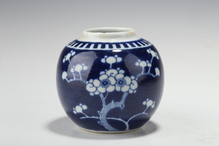 古玩陶瓷清晚·青花留白冰梅紋罐真品鑒賞圖