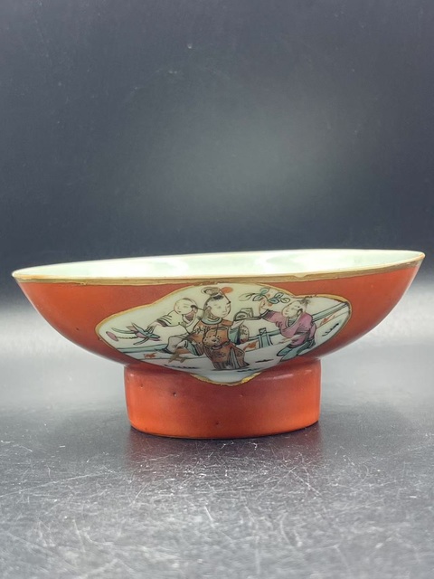 古玩陶瓷嬰戲紋粉彩高足碗真品鑒賞圖