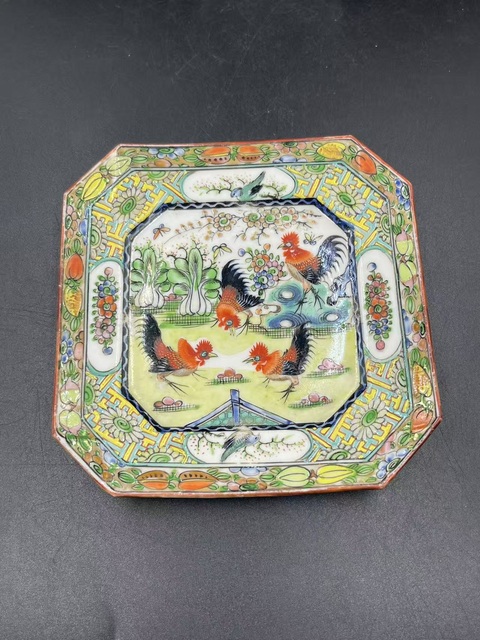古玩陶瓷大雞圖廣彩盤(pán)真品鑒賞圖