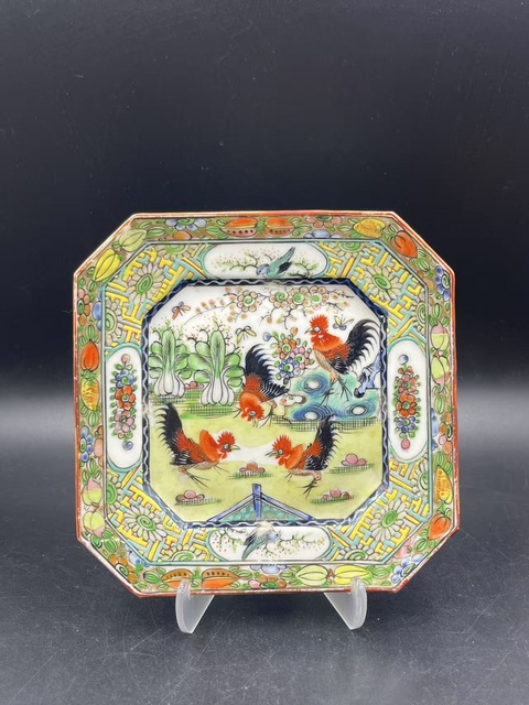 古玩陶瓷大雞圖廣彩盤(pán)真品鑒賞圖