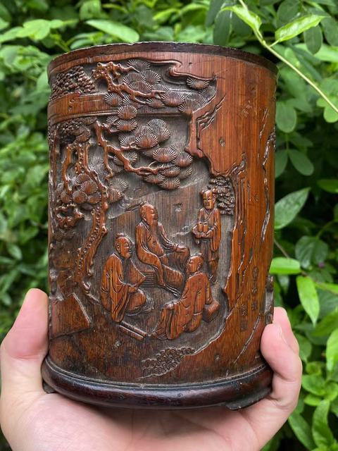 古玩雜項竹刻筆筒真品鑒賞圖