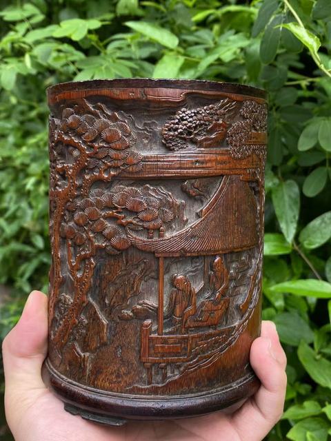 古玩雜項竹刻筆筒真品鑒賞圖