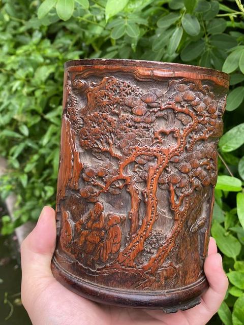 古玩雜項竹刻筆筒真品鑒賞圖