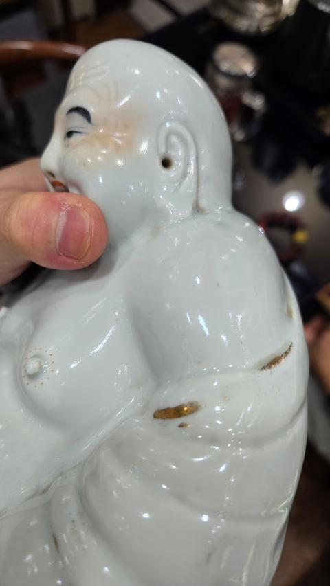 古玩陶瓷民國白釉彌勒佛造像真品鑒賞圖