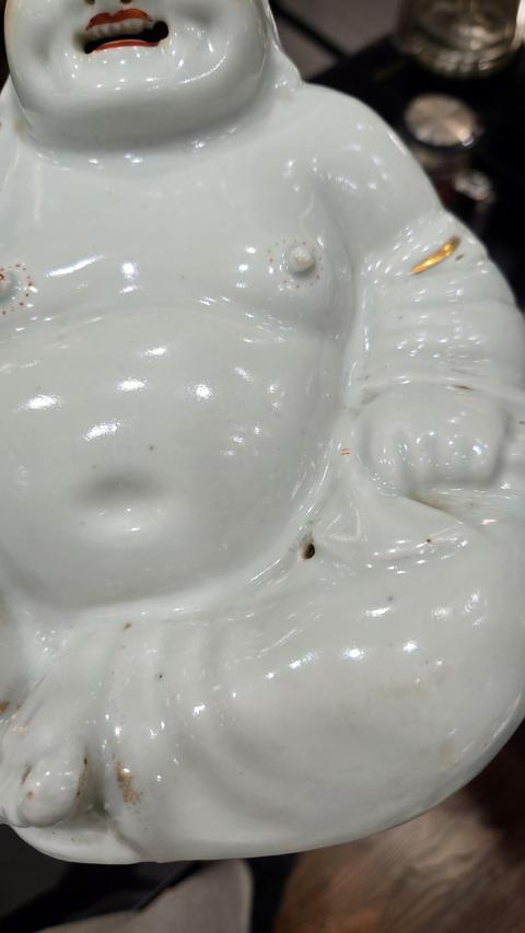 古玩陶瓷民國白釉彌勒佛造像真品鑒賞圖