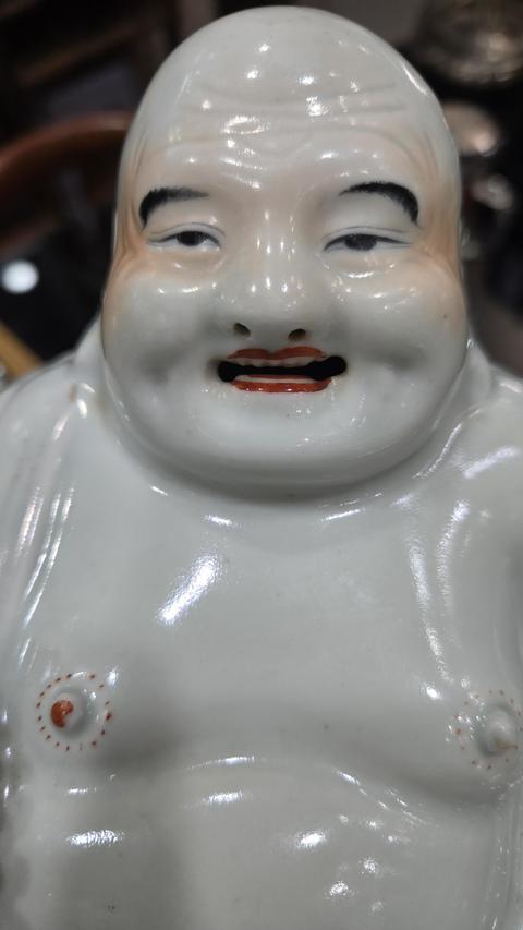 古玩陶瓷民國白釉彌勒佛造像真品鑒賞圖