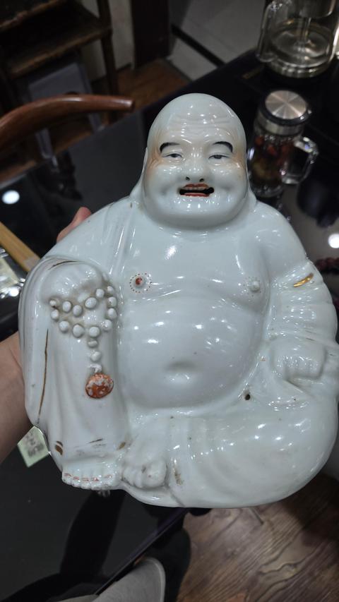 古玩陶瓷民國白釉彌勒佛造像真品鑒賞圖