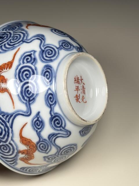 古玩陶瓷青花加彩洪福齊天紋碗真品鑒賞圖