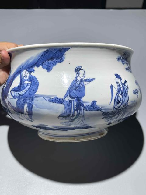 古玩陶瓷清代康熙青花八仙紋香爐真品鑒賞圖