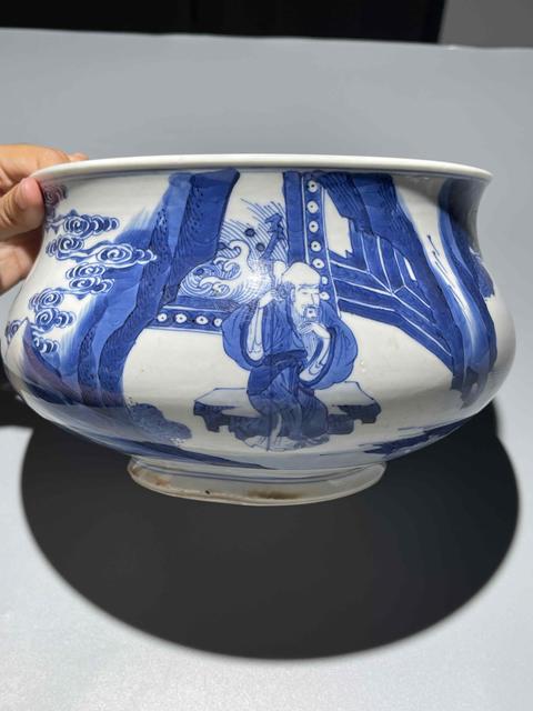 古玩陶瓷清代康熙青花八仙紋香爐真品鑒賞圖