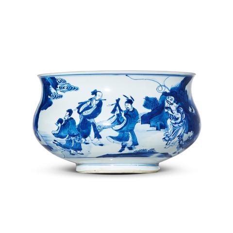 古玩陶瓷清代康熙青花八仙紋香爐真品鑒賞圖