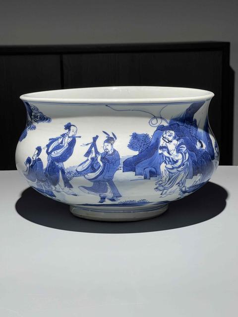 古玩陶瓷清代康熙青花八仙紋香爐真品鑒賞圖