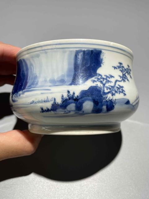 古玩陶瓷明末清初青花人物紋香爐真品鑒賞圖